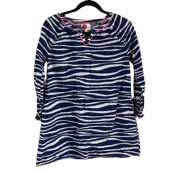Mini Boden Girls Zebra Animal Print Dress, Navy w/ Hot Pink Details Sz 11-12 - Picture 1 of 15